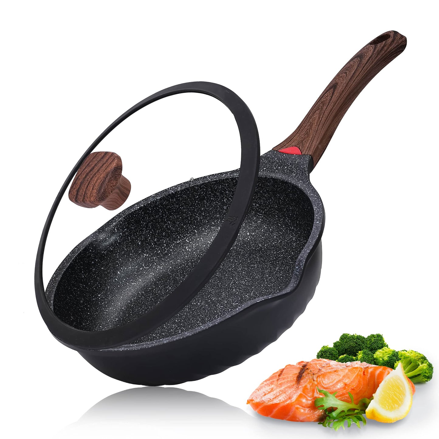 Vinchef Nonstick Deep Frying Pan Skillet with Lid, 11in/5Qt Saute Pan, German 3C+ Ceramic Coating Technology, Heat Indicator, Induction Compatible