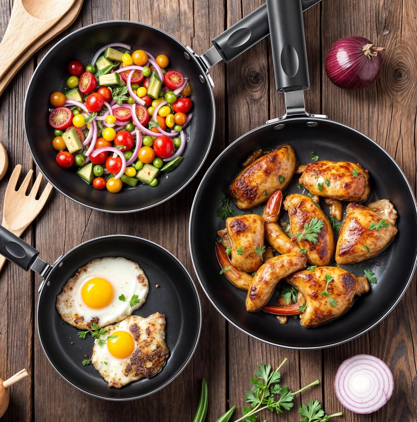 Utopia Kitchen Nonstick Cookware 3 Piece Omelette Pan Skillet Set, Nonstick Frying Pans with Induction Bottom, 8, 9.5 & 11 Inches Frying Pans with Bakelite Handles, PFOA Free, Grey